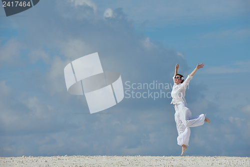 Image of happy woman enjoy  summer time