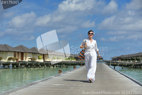 Image of happy woman enjoy  summer time