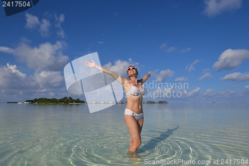 Image of happy woman enjoy  summer time