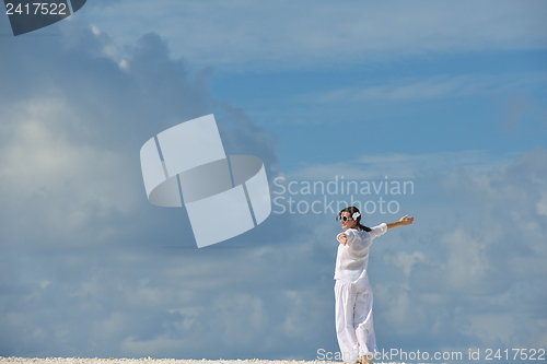Image of happy woman enjoy  summer time