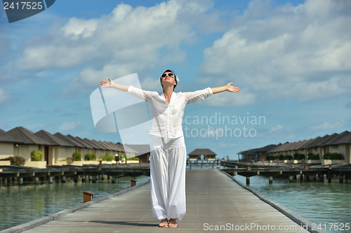 Image of happy woman enjoy  summer time