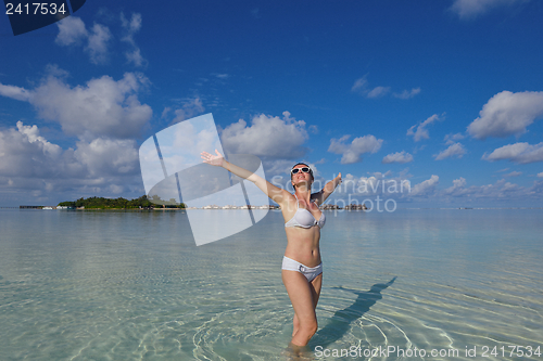 Image of happy woman enjoy  summer time