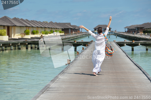 Image of happy woman enjoy  summer time