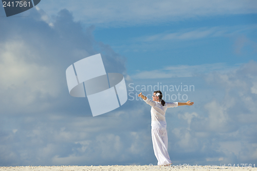 Image of happy woman enjoy  summer time
