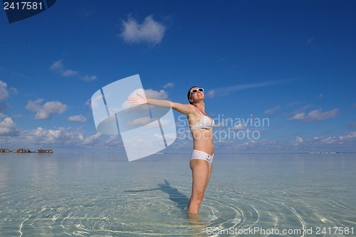 Image of happy woman enjoy  summer time