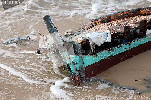 Image of Damaged ship on the beach