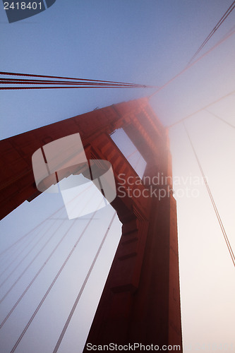 Image of The detail of Golden Gate Bridge in the fog