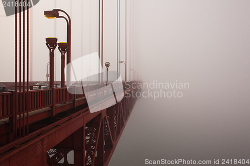 Image of The detail of Golden Gate Bridge in the fog