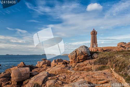 Image of Old lighthouse on the impressive coast in Brittany