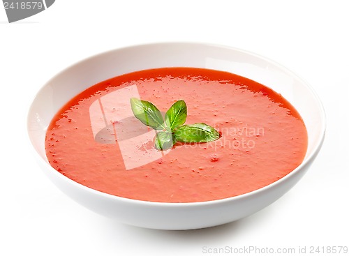 Image of bowl of tomato soup with basil