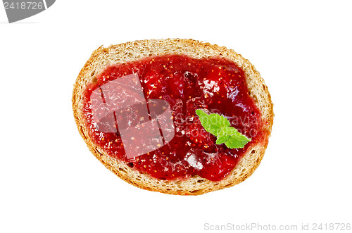 Image of Bread with strawberry jam and mint