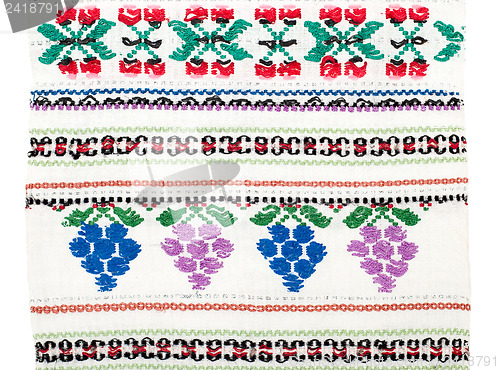 Image of embroidered handmade good with ethnic pattern