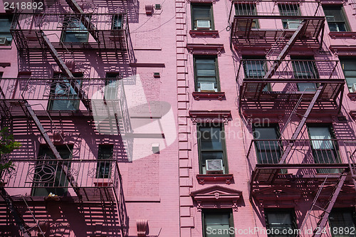 Image of The fire stairs on old house in New York 