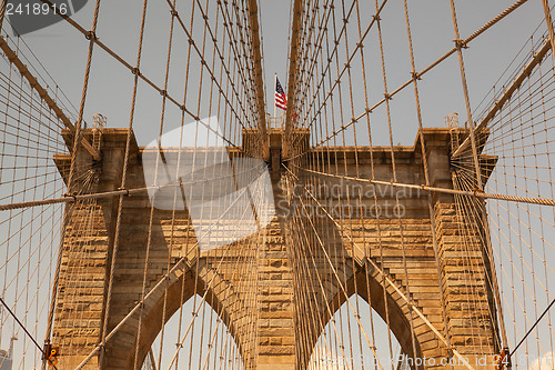 Image of Detail of historic Brooklyn Bridge in New York