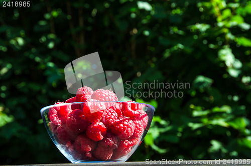 Image of Glass bowl with raspberries