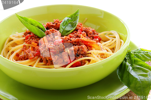 Image of Spaghetti with sauce bolognese close-up.