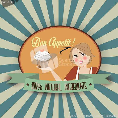 Image of retro wife illustration with bon appetit message