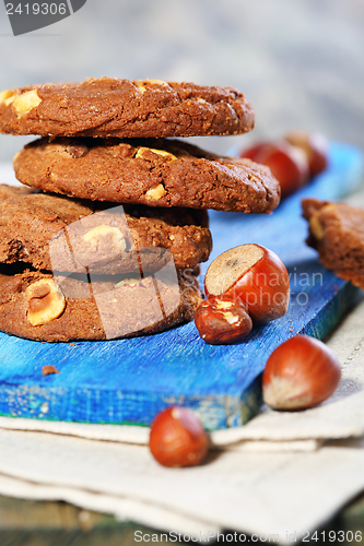 Image of Cookies with chocolate and hazelnuts.