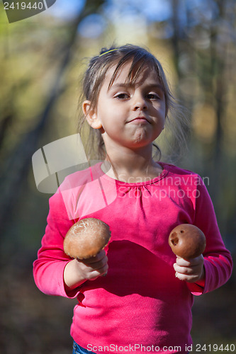 Image of Little girl with mushrooms