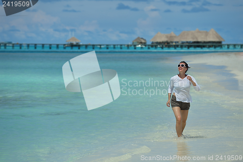 Image of happy woman enjoy  summer time