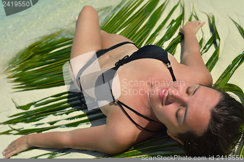 Image of happy woman enjoy  summer time