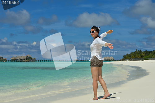Image of happy woman enjoy  summer time