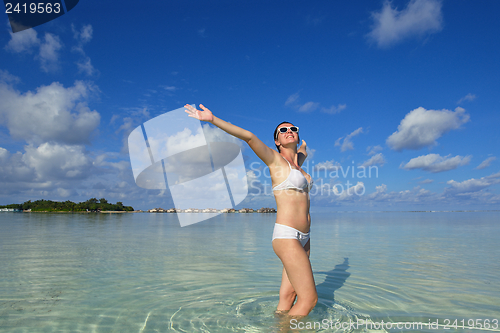 Image of happy woman enjoy  summer time