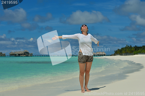 Image of happy woman enjoy  summer time