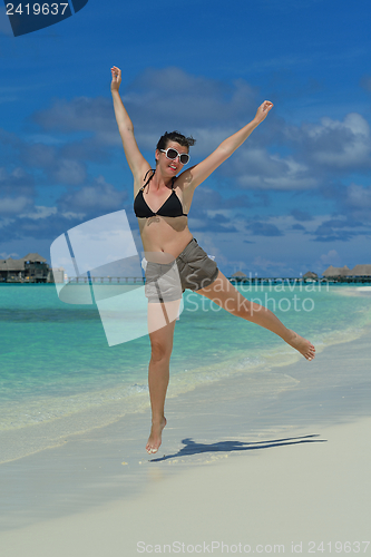 Image of happy woman enjoy  summer time
