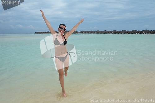 Image of happy woman enjoy  summer time