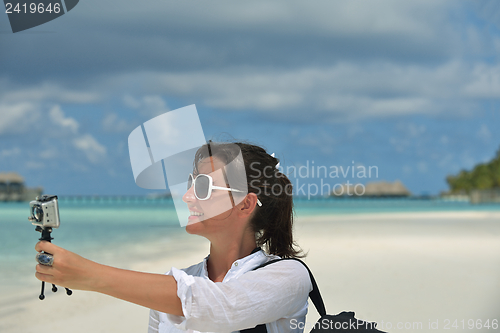 Image of happy woman enjoy  summer time