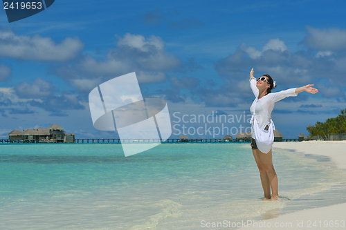 Image of happy woman enjoy  summer time