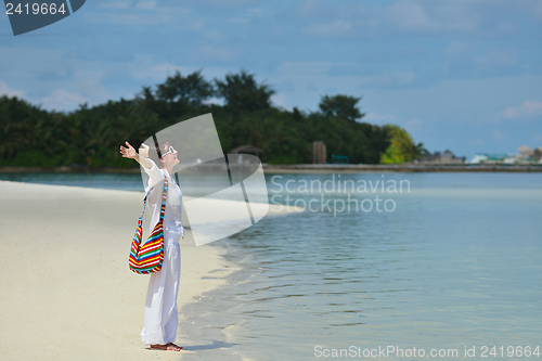 Image of happy woman enjoy  summer time