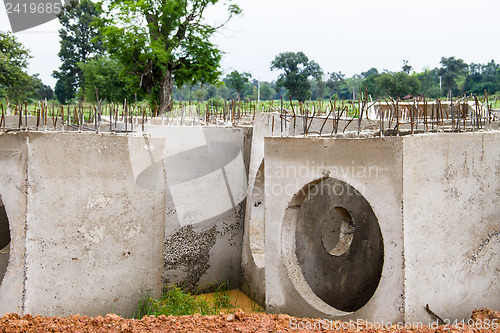 Image of Concrete drainage pipes on construction site