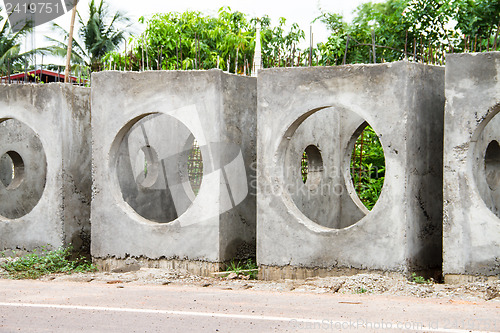 Image of Concrete drainage pipes on construction site