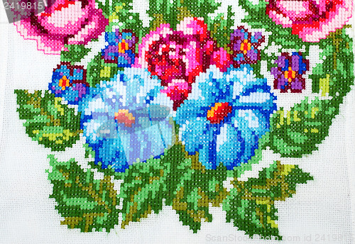 Image of embroidered handmade good by cross-stitch pattern