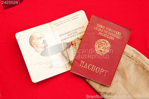 Image of external Soviet era passport and party card