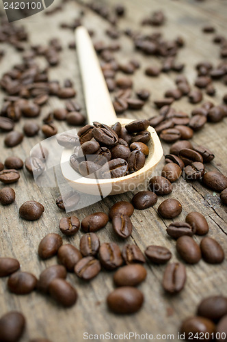 Image of Wooden Spoon with coffee beans