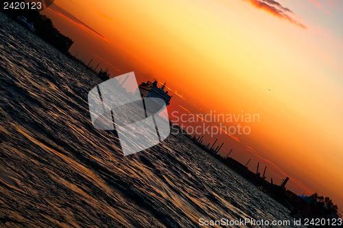 Image of Venice Italy sunset with cruise boat