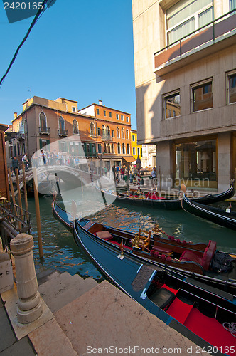 Image of Venice Italy Gondolas on canal 