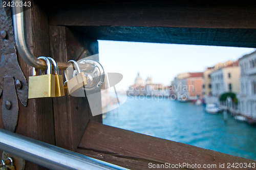 Image of Venice Italy love lockers on Accademia bridge