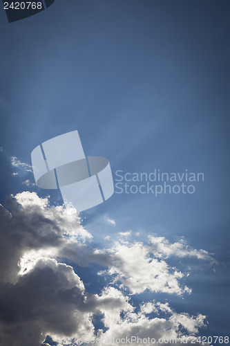 Image of Silver Lined Storm Clouds with Light Rays and Copy Space