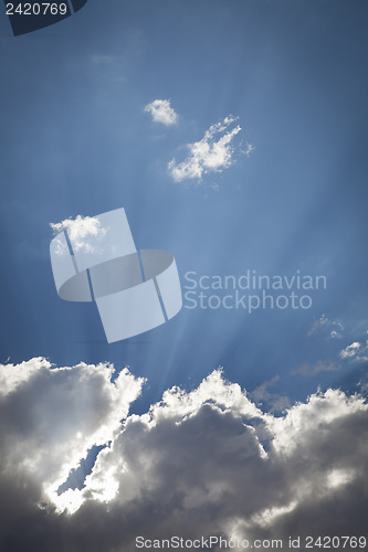 Image of Silver Lined Storm Clouds with Light Rays and Copy Space