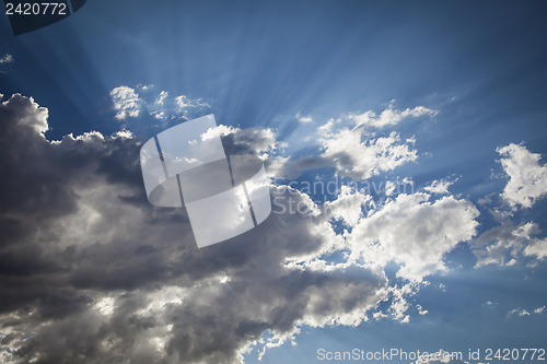 Image of Silver Lined Storm Clouds with Light Rays and Copy Space
