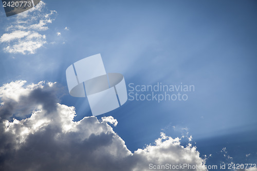 Image of Silver Lined Storm Clouds with Light Rays and Copy Space