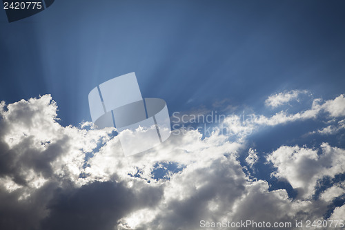 Image of Silver Lined Storm Clouds with Light Rays and Copy Space