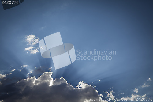 Image of Silver Lined Storm Clouds with Light Rays and Copy Space