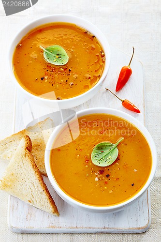 Image of two bowls of squash soup