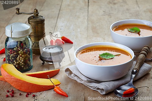 Image of Two bowls of squash soup