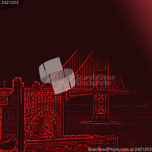 Image of Square shot Golden Gate Bridge with enhanced red contours